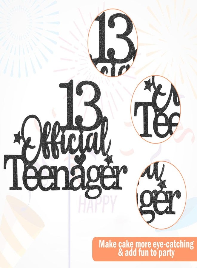 Larrel 13th Official Teenager Cake Topper, Double Sides Glitter 13 Birthday Cake Pick Decorations Happy Birthday Party Supplies Decorations for Teen Boys Girls (Black) - Image 3